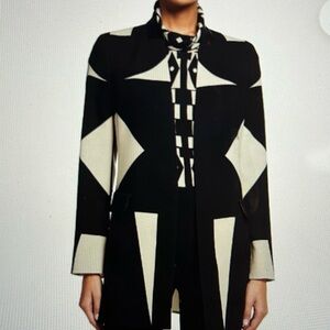Akris Black and Cream Geometric Long Blazer